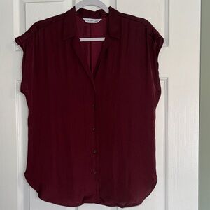 Nine West Cap-Sleeve Button Front Top in Burgundy